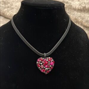 Cookie Lee Rare Crystal Heart Pendant Necklace with Black Chain